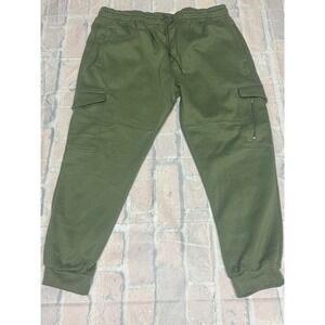 Akademiks Mens Cargo Jogger Sweatpants Green Elastic Waist‎ Drawstring Pockets